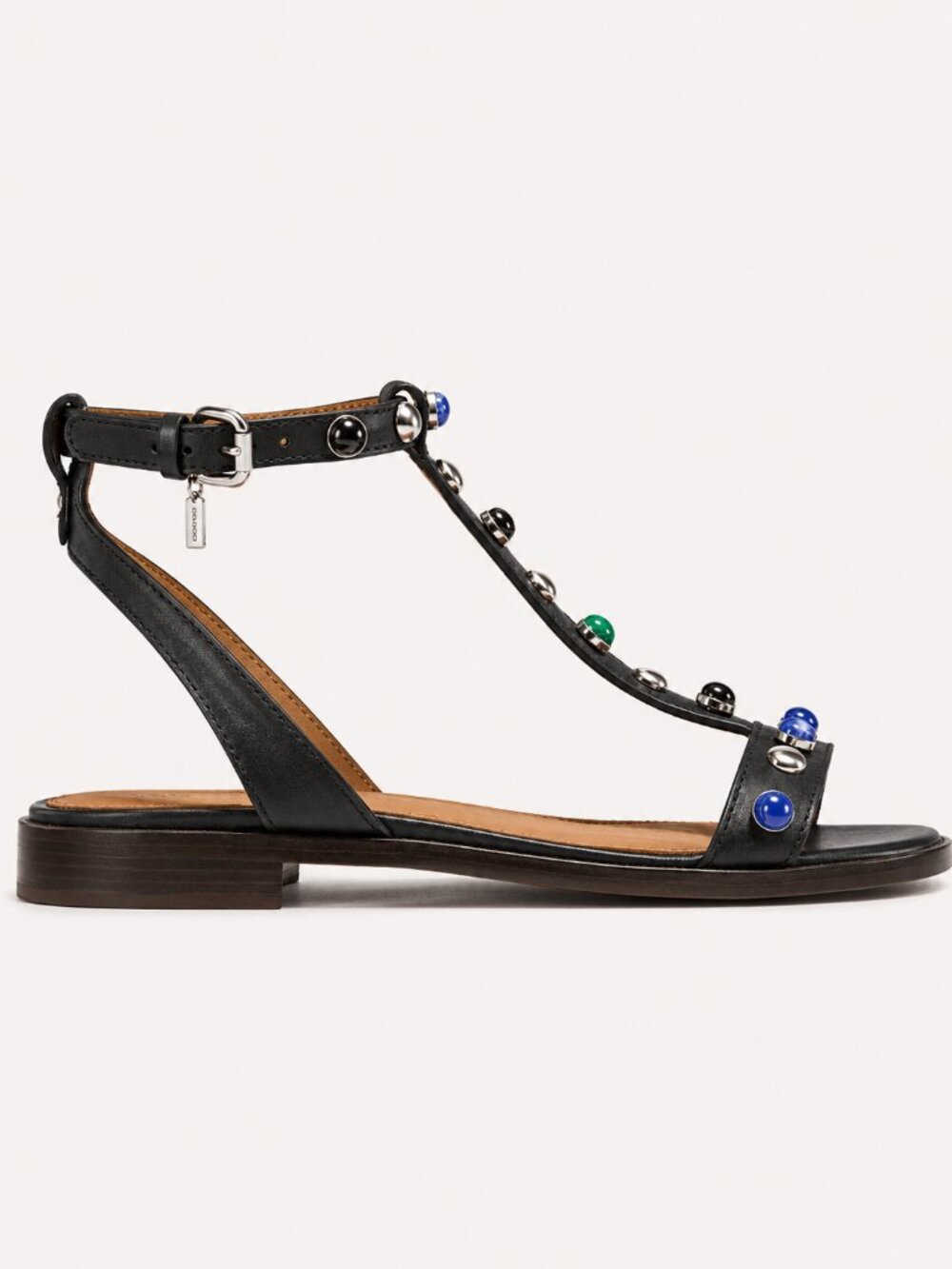 Coach Sadie Semi Matte Calf T-Strap Sandal | Black Leather Upper | NIB